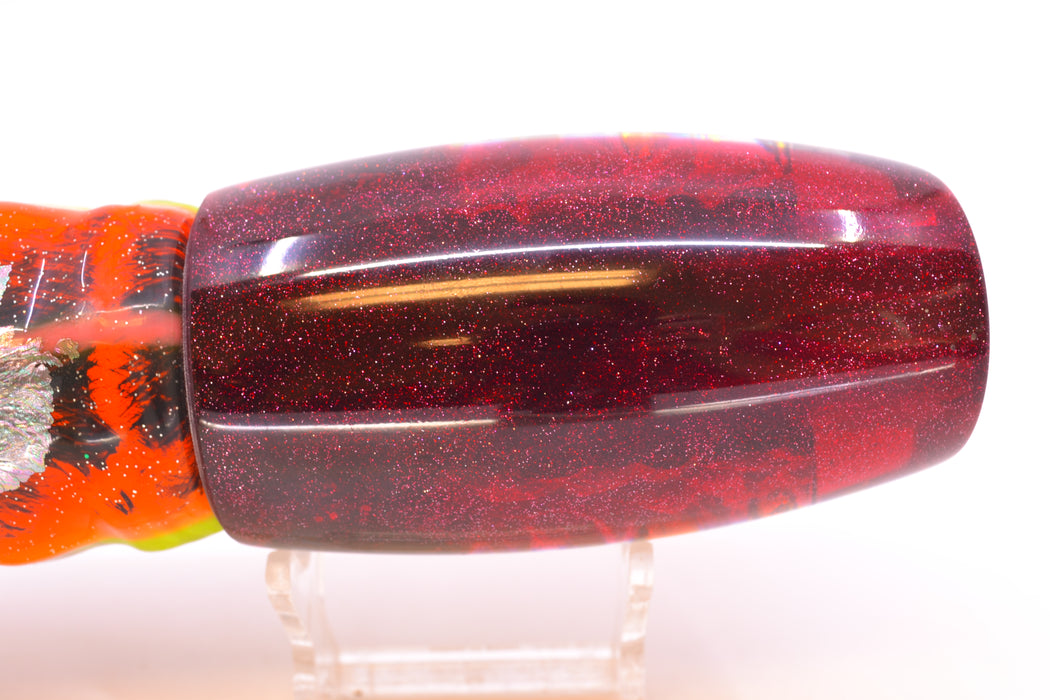 Coggin Lures Fire Dichro Red Back 4-Hole Maui Plunger 14" 13oz Skirted Kajiki