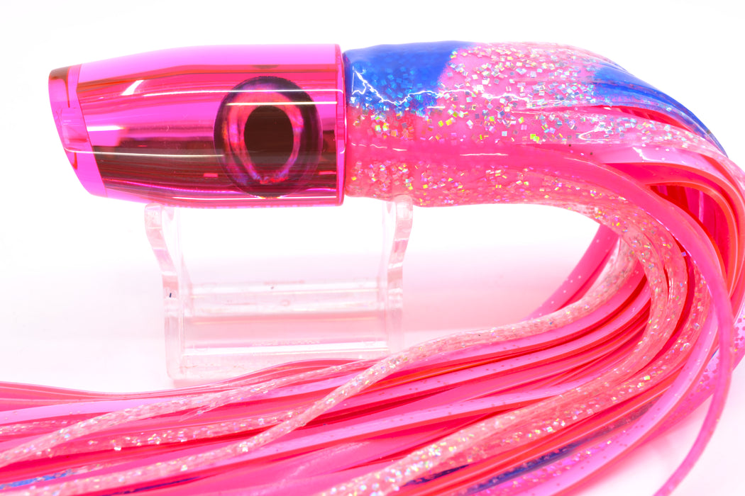 Moyes Lures Pink Mirrored Taxi Eyes Small Plunger 9" 5oz Skirted Holo & Blue Bars/Pink