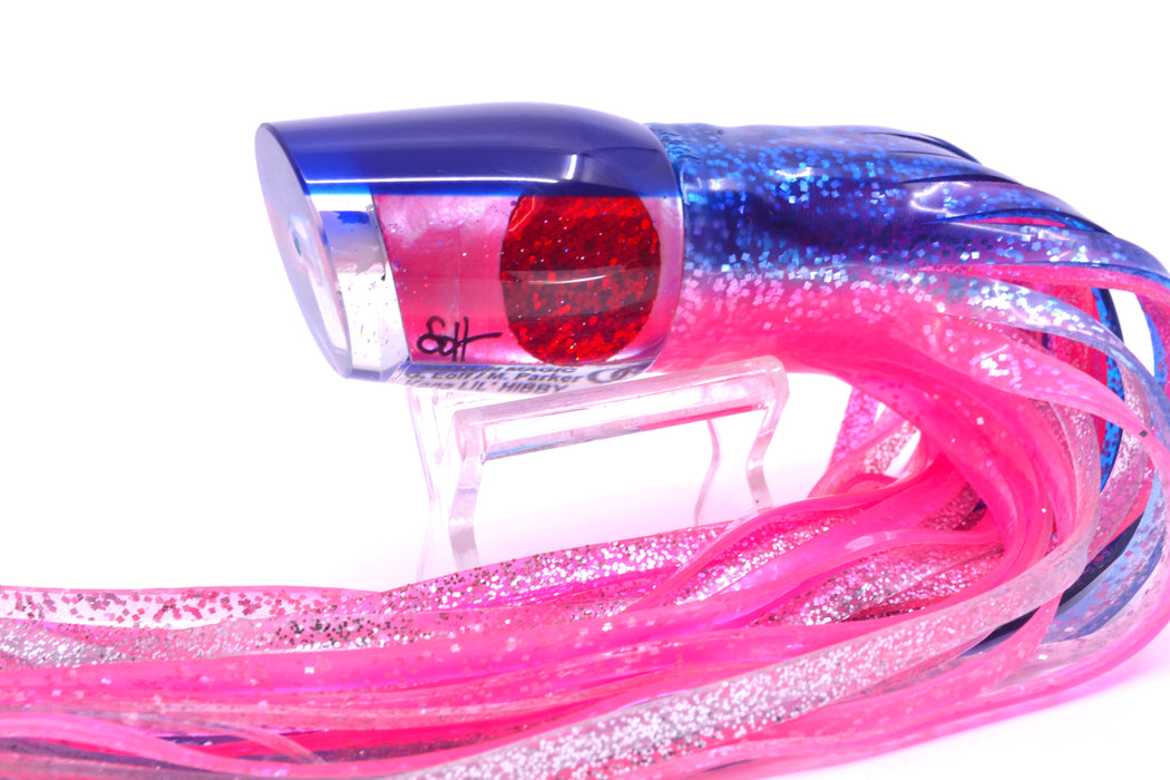 Marlin Magic Lures Pink MOP Blue Back Red Eyes Lil Hibby 10" 7.2oz Skirted Blue-Pink