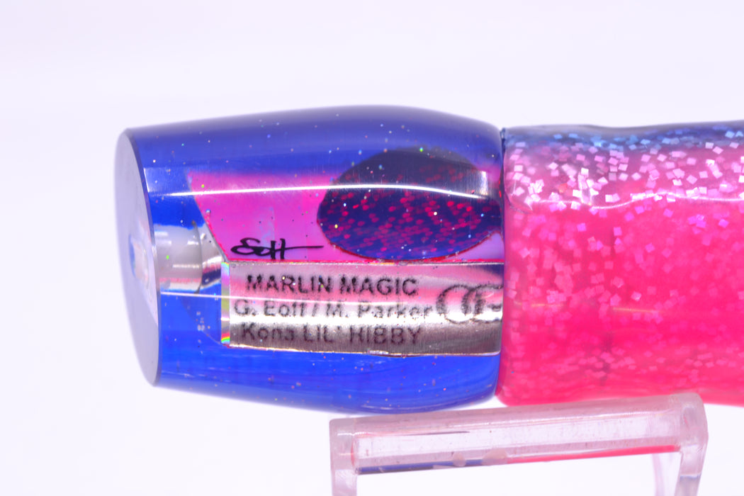 Marlin Magic Lures Pink MOP Blue Back Red Eyes Lil Hibby 10" 7.2oz Skirted Blue-Pink