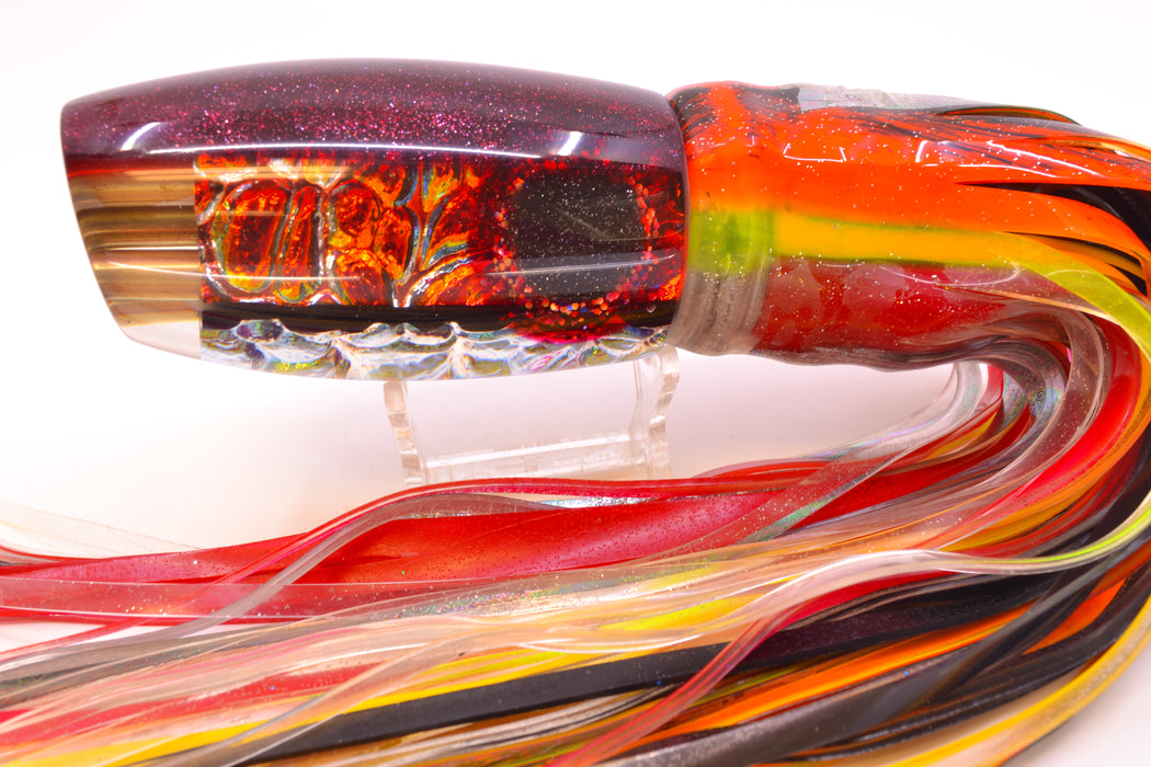 Coggin Lures Fire Dichro Red Back 4-Hole Maui Plunger 14" 13oz Skirted Kajiki