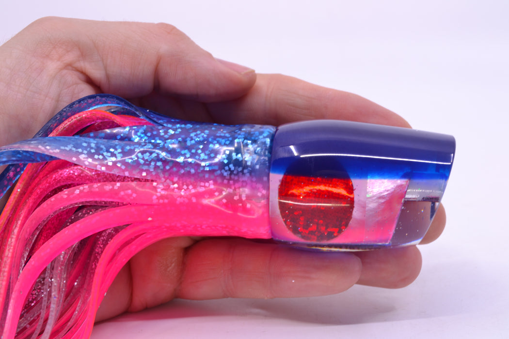 Marlin Magic Lures Pink MOP Blue Back Red Eyes Lil Hibby 10" 7.2oz Skirted Blue-Pink