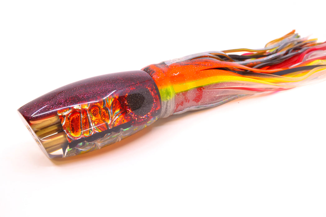 Coggin Lures Fire Dichro Red Back 4-Hole Maui Plunger 14" 13oz Skirted Kajiki