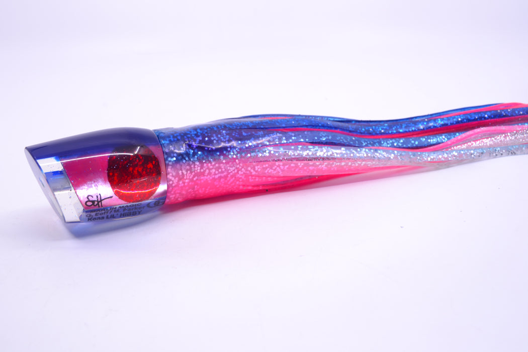 Marlin Magic Lures Pink MOP Blue Back Red Eyes Lil Hibby 10" 7.2oz Skirted Blue-Pink