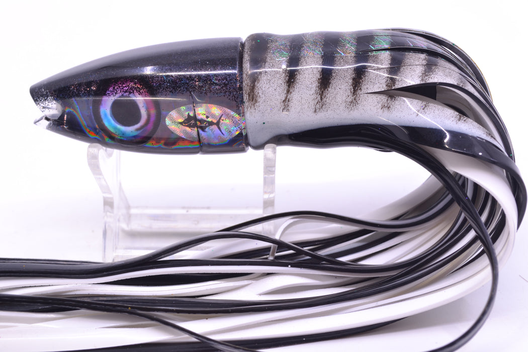 Aloha Lures Black Rainbow Black Back Super Ninja 9" 6oz Skirted White Aurora-Black GZE