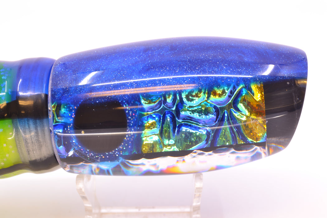 Coggin Lures Blue Dichro Blue Back 4-Hole Maui Plunger 14" 13oz Skirted Skipjack/Rainbow