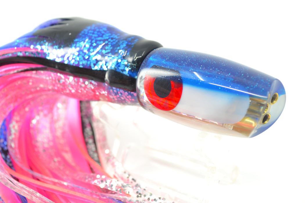 Coggin Lures White MOP Blue Back 4-Hole Hualalai Tado Scoop 7" 3oz Skirted Black & Blue Bars