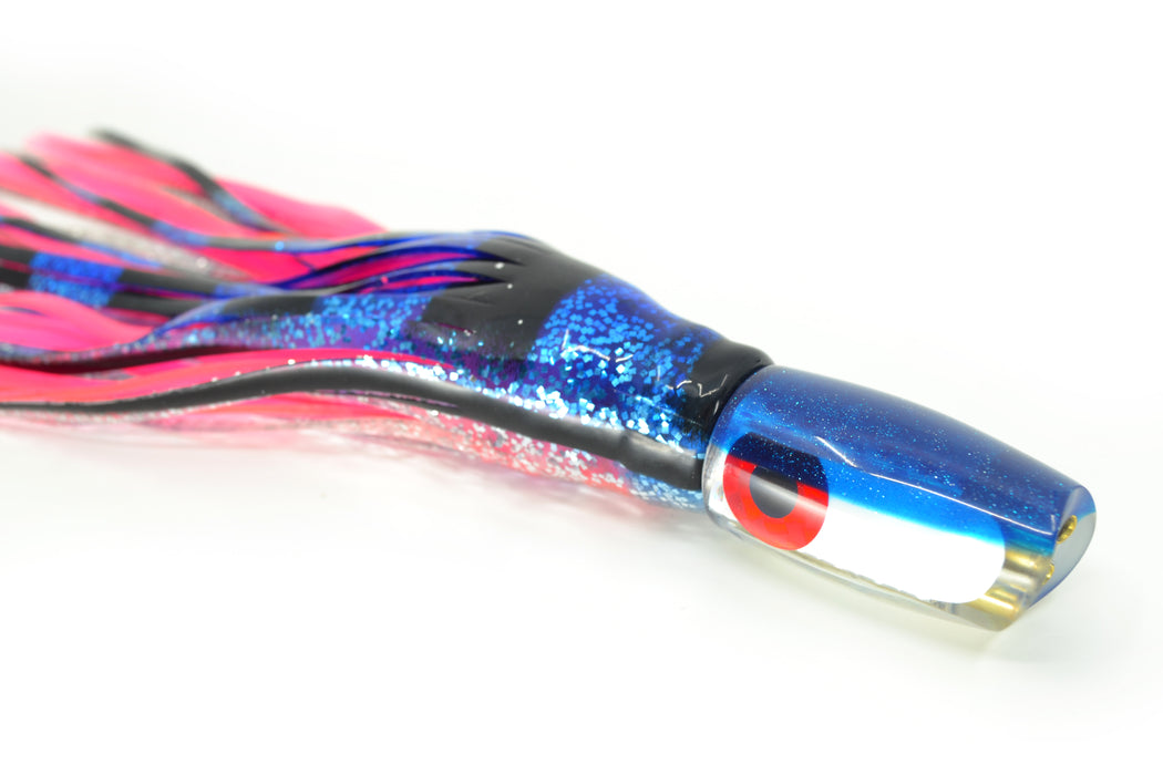 Coggin Lures White MOP Blue Back 4-Hole Hualalai Tado Scoop 7" 3oz Skirted Black & Blue Bars