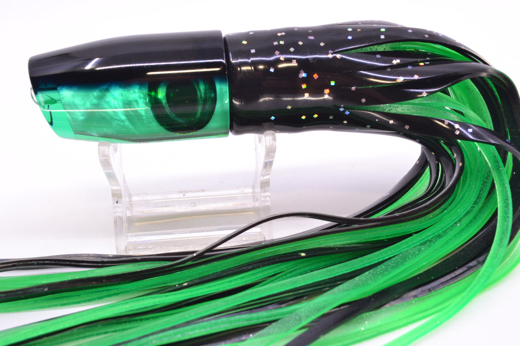Moyes Lures Green MOP Black Back Taxi Eyes Small Plunger 9" 5oz Skirted Black/Green