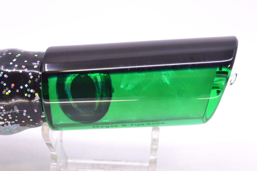 Moyes Lures Green MOP Black Back Medium Pipe Bomb 12" 7.5oz Skirted Black-Aurora