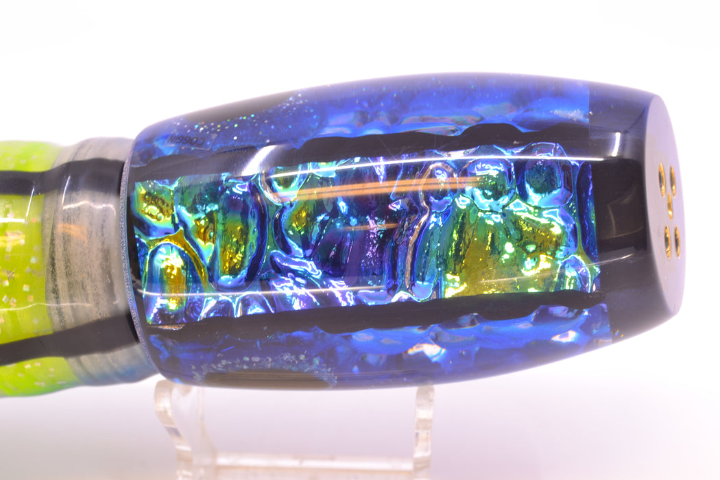 Coggin Lures Blue Dichro Blue Back 4-Hole Maui Plunger 14" 13oz Skirted Skipjack/Rainbow