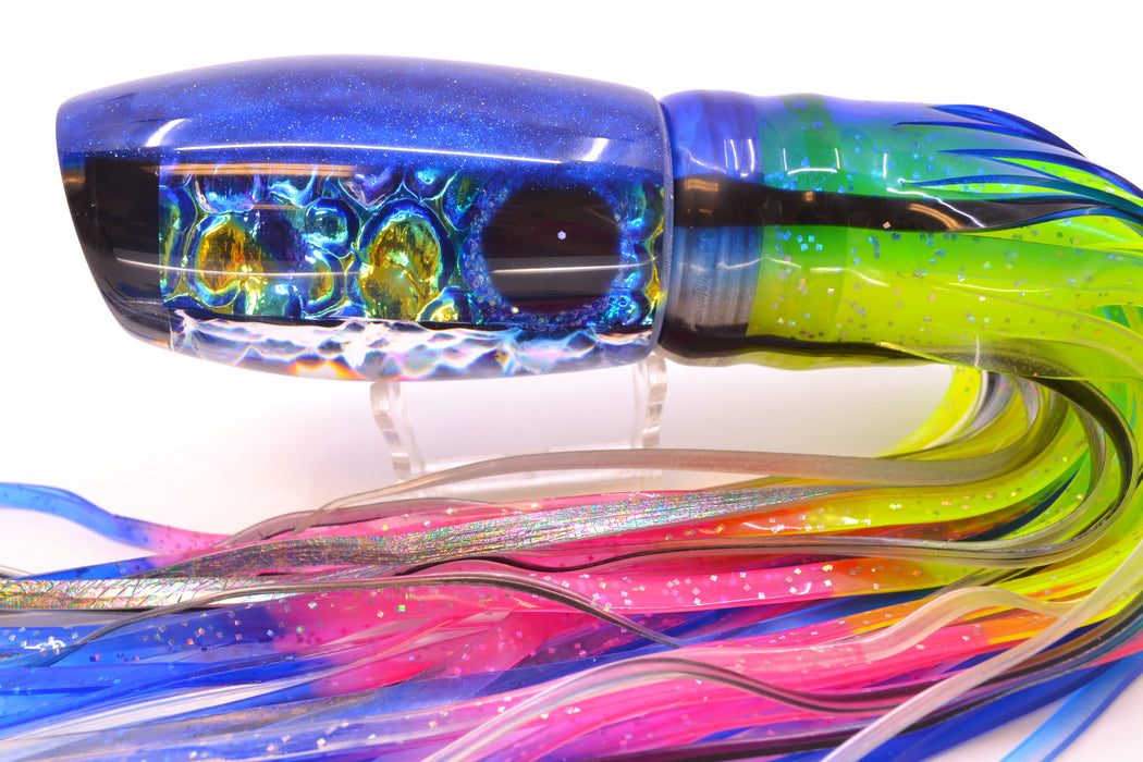 Coggin Lures Blue Dichro Blue Back 4-Hole Maui Plunger 14" 13oz Skirted Skipjack/Rainbow