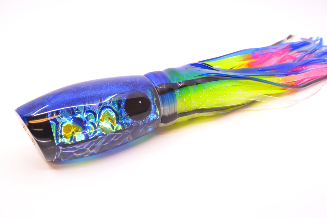 Coggin Lures Blue Dichro Blue Back 4-Hole Maui Plunger 14" 13oz Skirted Skipjack/Rainbow