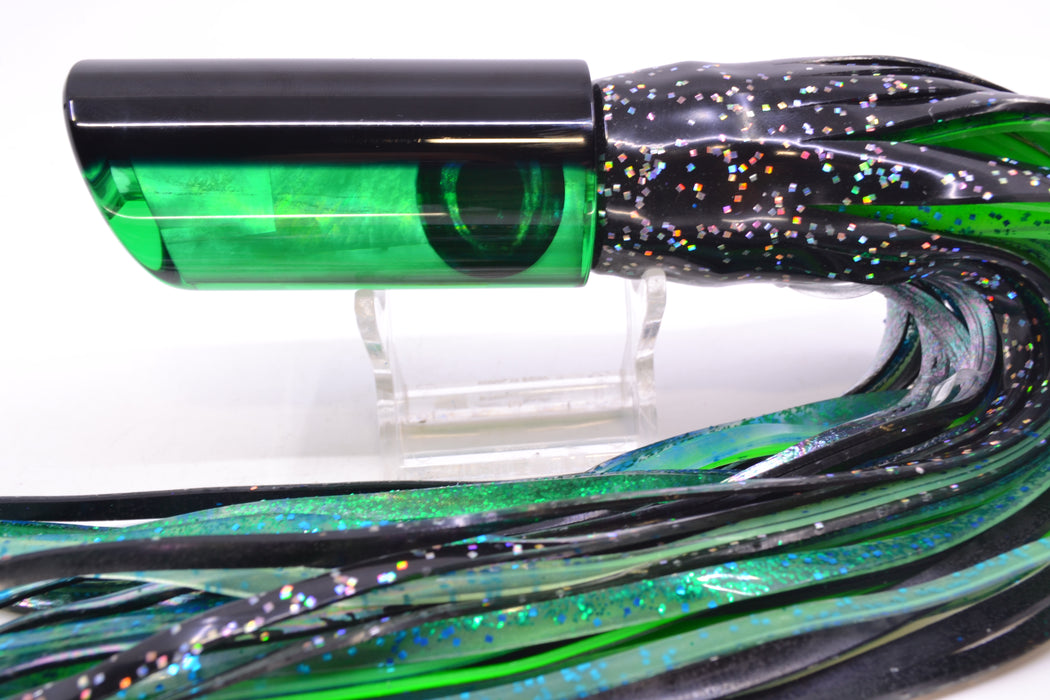 Moyes Lures Green MOP Black Back Medium Pipe Bomb 12" 7.5oz Skirted Black-Aurora
