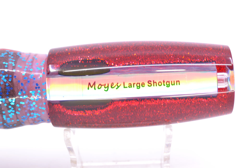 Moyes Lures Rainbow MOP Black-Red Back Large Shotgun 12" 7.8oz Skirted Black Stripes-Pink