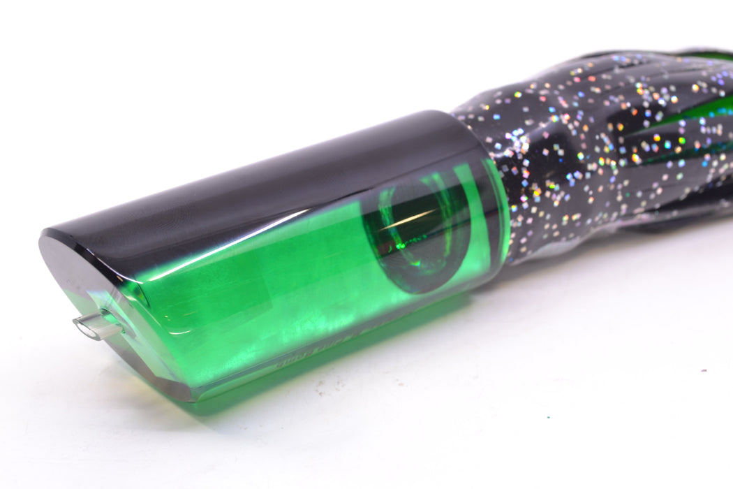 Moyes Lures Green MOP Black Back Medium Pipe Bomb 12" 7.5oz Skirted Black-Aurora