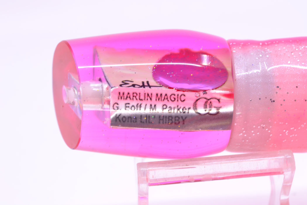 Marlin Magic Lures White Awabi Pink Back Red Eyes Lil Hibby 10" 7.2oz Skirted White/Pink