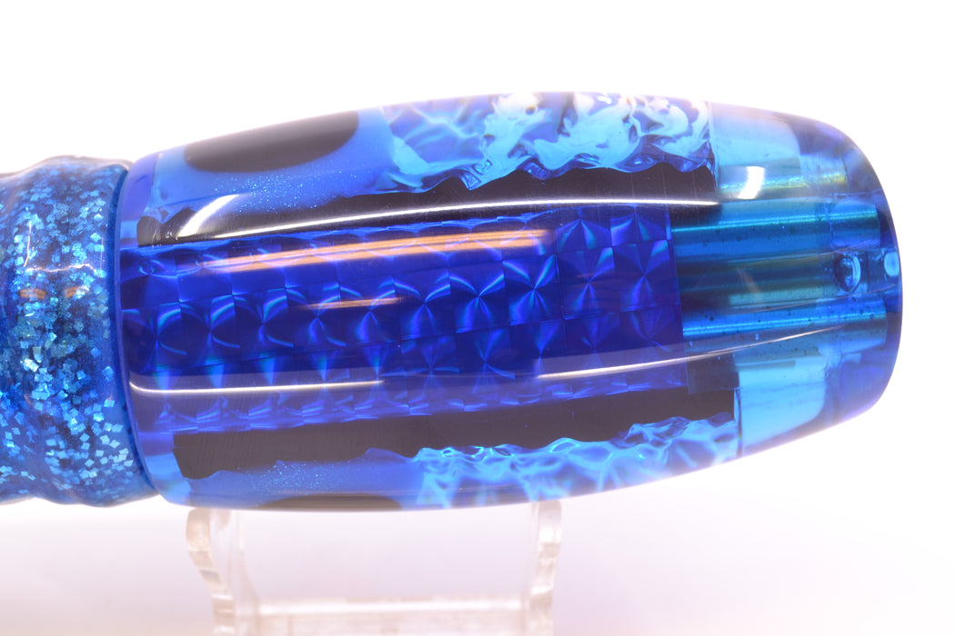 Coggin Lures Blue Dichro Blue Back 4-Hole Maui Plunger 14" 13oz Skirted Black-Blue Bars