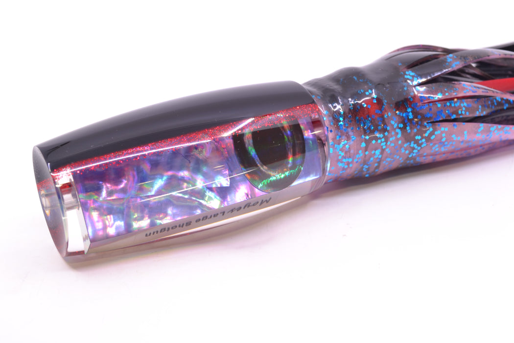 Moyes Lures Rainbow MOP Black-Red Back Large Shotgun 12" 7.8oz Skirted Black Stripes-Pink