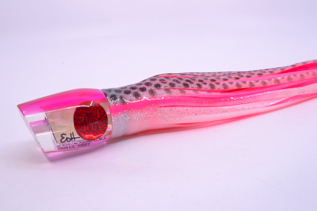 Marlin Magic Lures White Awabi Pink Back Red Eyes Lil Hibby 10" 7.2oz Skirted White/Pink
