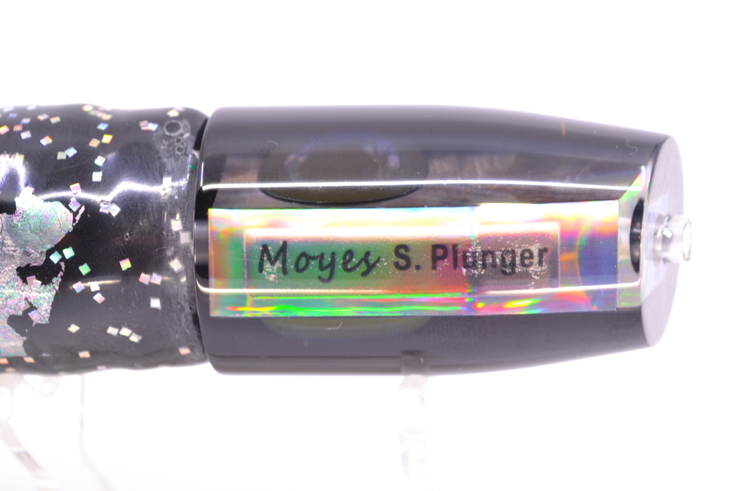 Moyes Lures Tahitian MOP Black Back Taxi Eyes Small Plunger 9" 5oz Skirted Black Aurora