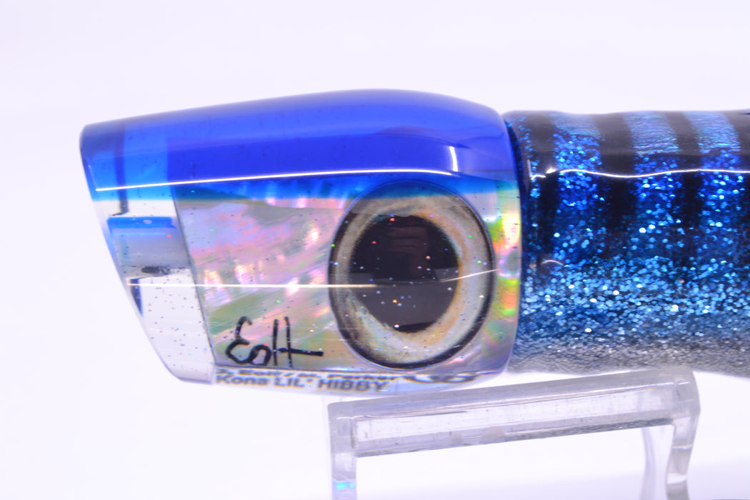 Marlin Magic Lures White Awabi Blue Back Taxi Eyes Lil Hibby 10" 7.2oz Skirted Blue Aurora