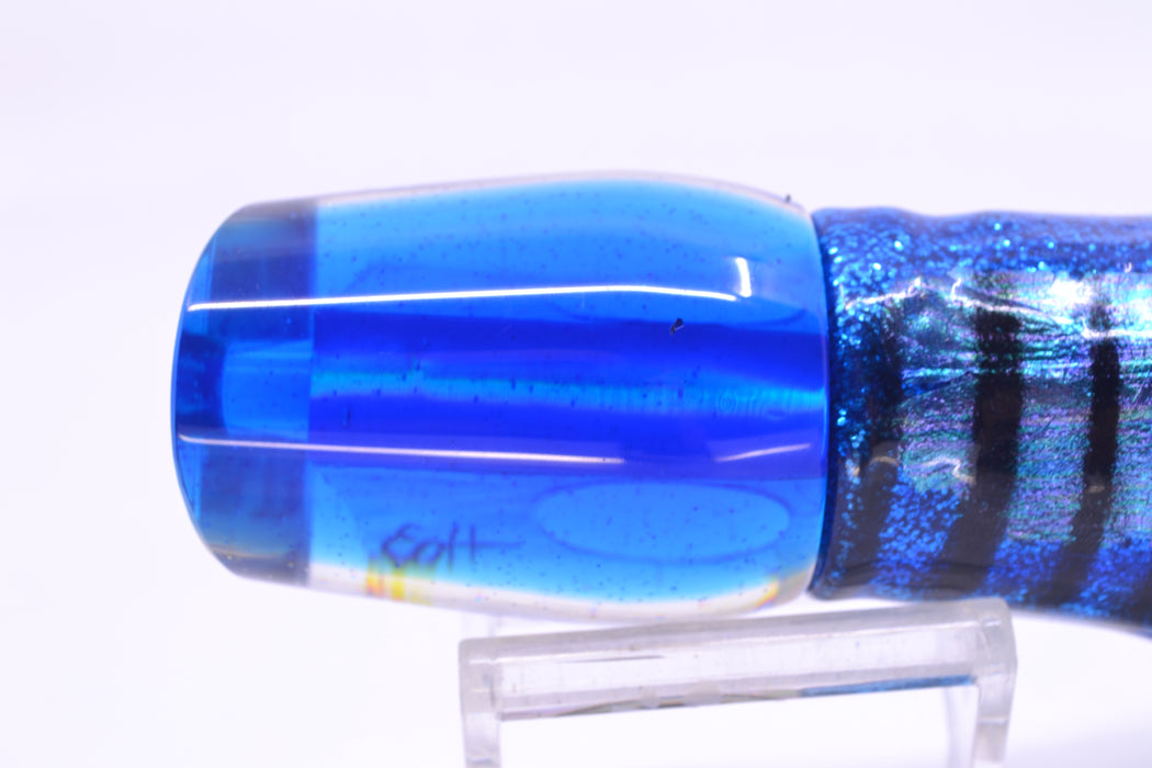 Marlin Magic Lures White Awabi Blue Back Taxi Eyes Lil Hibby 10" 7.2oz Skirted Blue Aurora