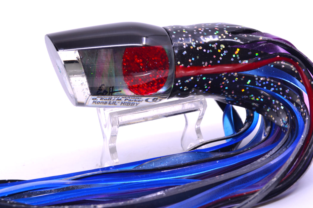 Marlin Magic Lures Tahitian MOP Black Back Red Eyes Lil Hibby 10" 7.2oz Skirted Black