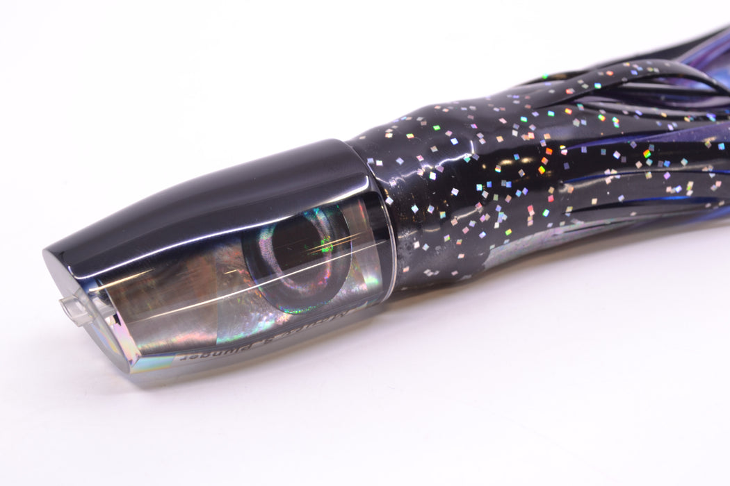 Moyes Lures Tahitian MOP Black Back Taxi Eyes Small Plunger 9" 5oz Skirted Black Aurora