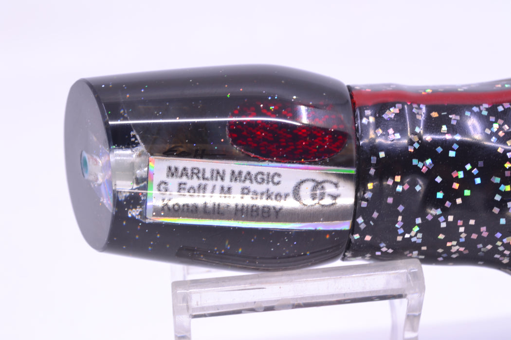 Marlin Magic Lures Tahitian MOP Black Back Red Eyes Lil Hibby 10" 7.2oz Skirted Black