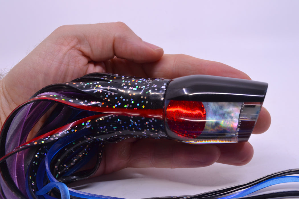 Marlin Magic Lures Tahitian MOP Black Back Red Eyes Lil Hibby 10" 7.2oz Skirted Black