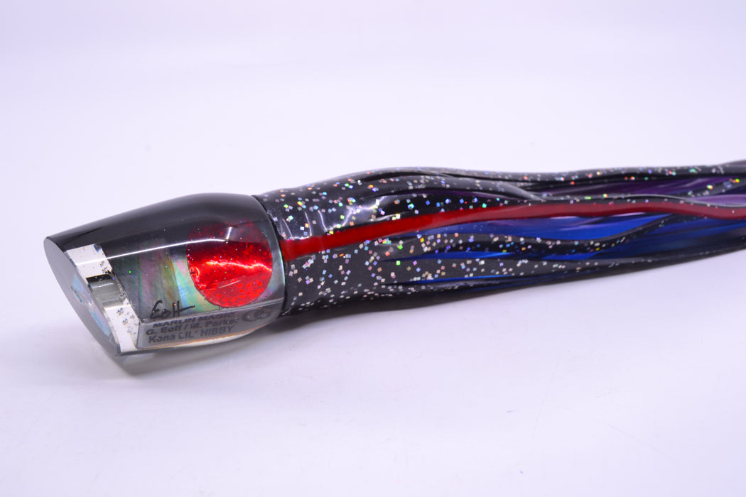 Marlin Magic Lures Tahitian MOP Black Back Red Eyes Lil Hibby 10" 7.2oz Skirted Black