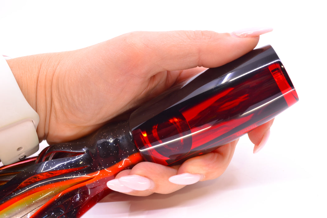 Moyes Lures Red Mirrored Black Back Large Shotgun 12" 7.8oz Skirted Black-Orange-Red