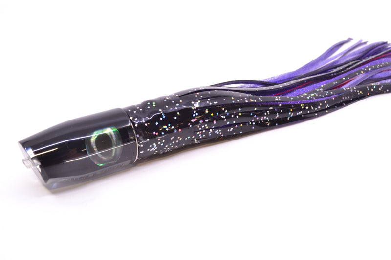 Moyes Lures Black Pearl Black Back Taxi Eyes Small Plunger 9" 5oz Skirted Black/Purple