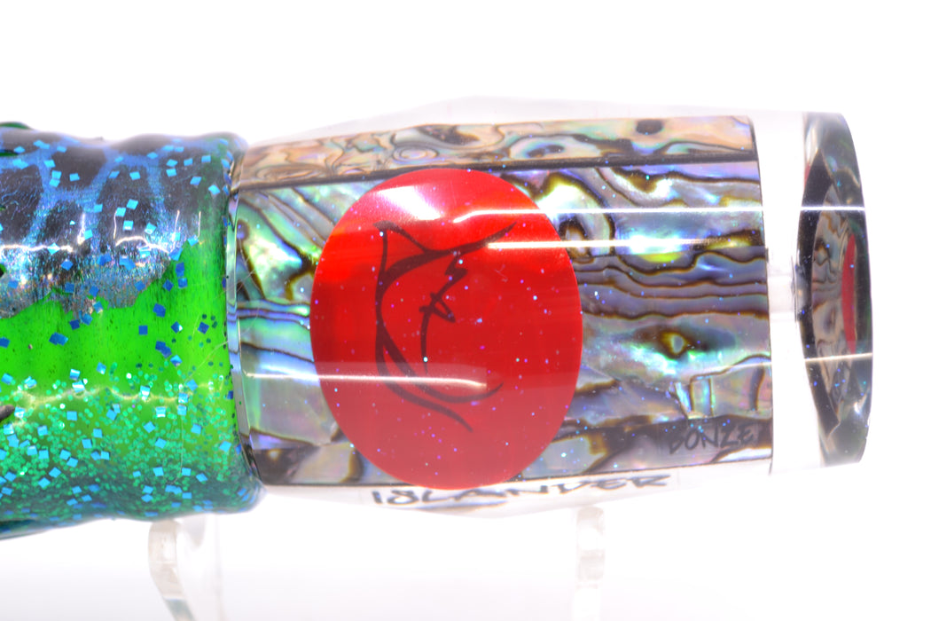 Bonze Lures Paua Shell Red Eyes Islander 12" 8oz Skirted Black Dots-Blue Dots