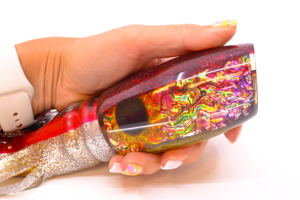 Coggin Lures Purple Rainbow Dichro Red Back Maui Plunger 14" 13oz Skirted Red Aurora