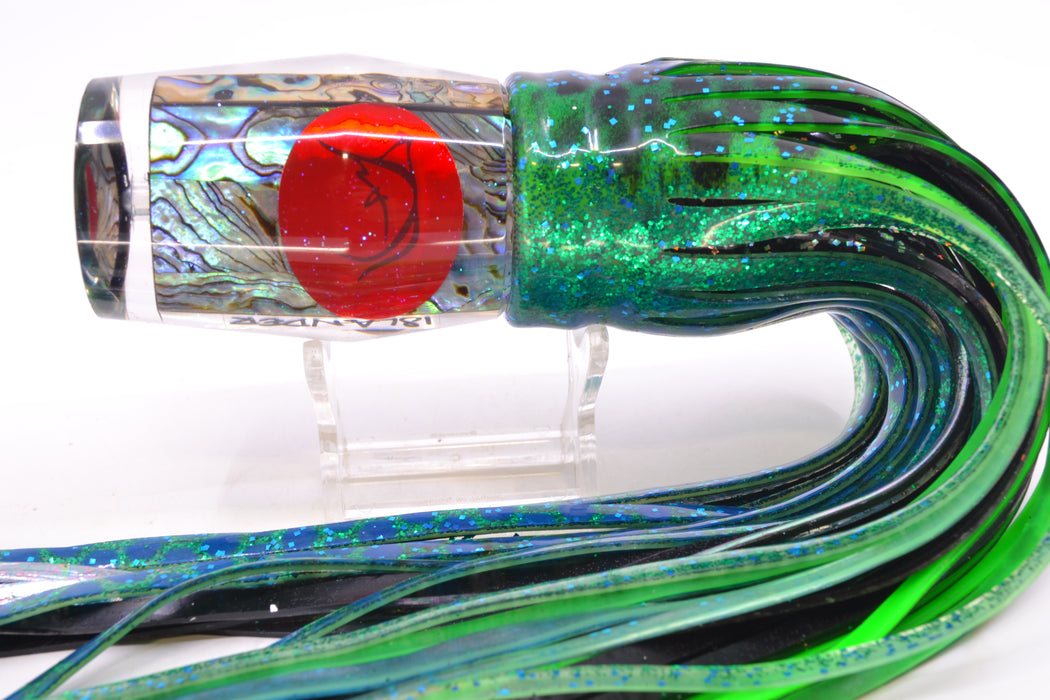 Bonze Lures Paua Shell Red Eyes Islander 12" 8oz Skirted Black Dots-Blue Dots