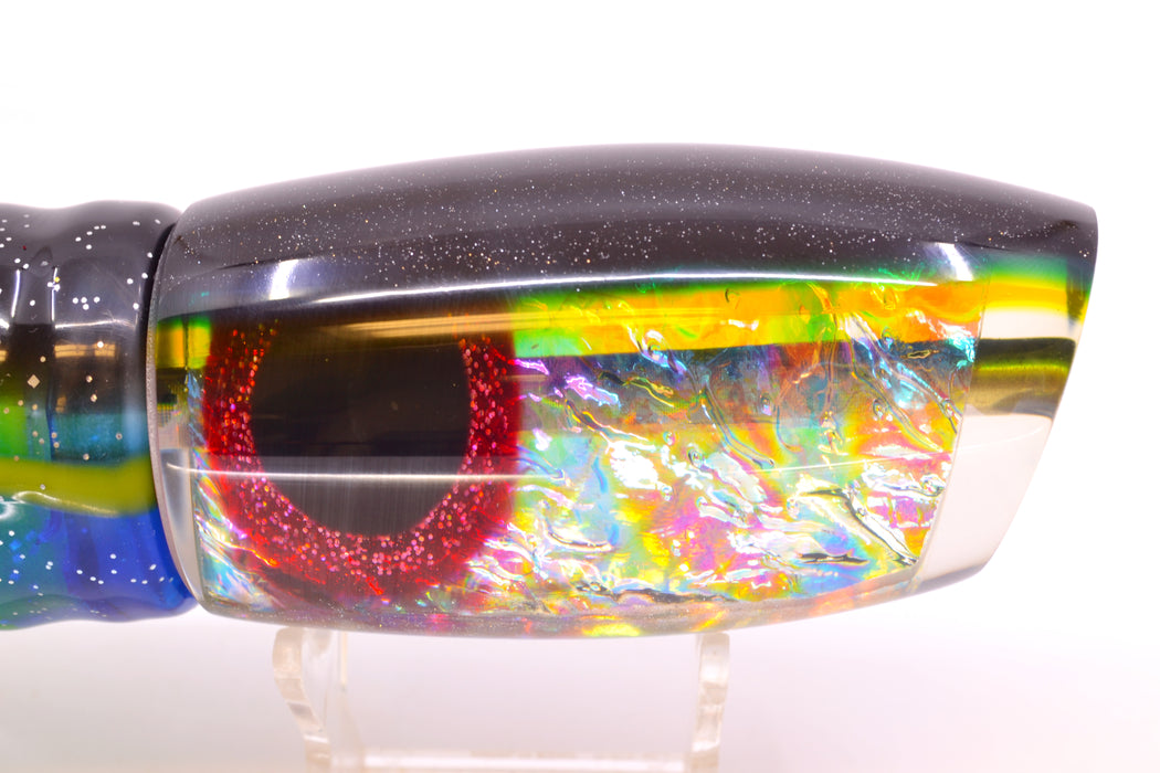 Coggin Lures Ice Rainbow Dichro Black-Yellow Back Maui Plunger 14" 13oz Skirted Black-Blue