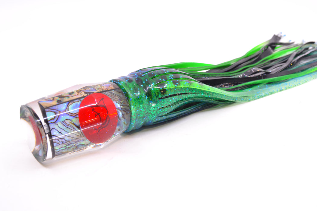 Bonze Lures Paua Shell Red Eyes Islander 12" 8oz Skirted Black Dots-Blue Dots