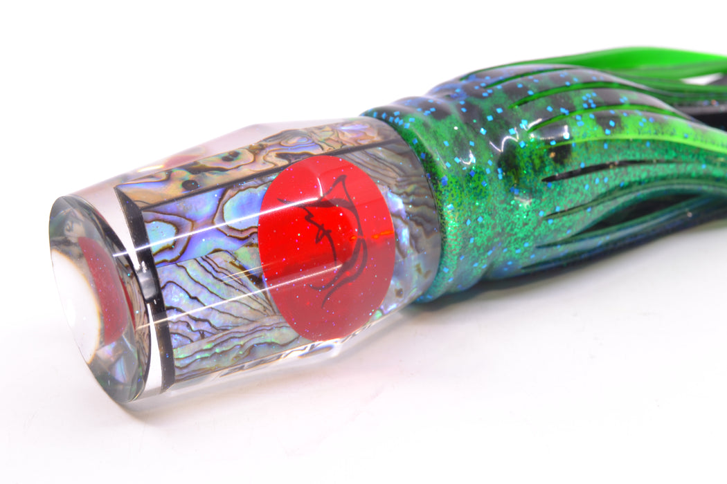 Bonze Lures Paua Shell Red Eyes Islander 12" 8oz Skirted Black Dots-Blue Dots