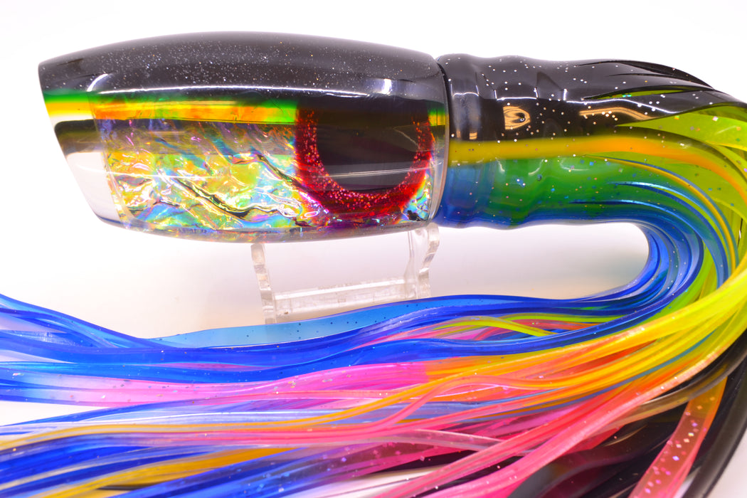 Coggin Lures Ice Rainbow Dichro Black-Yellow Back Maui Plunger 14" 13oz Skirted Black-Blue
