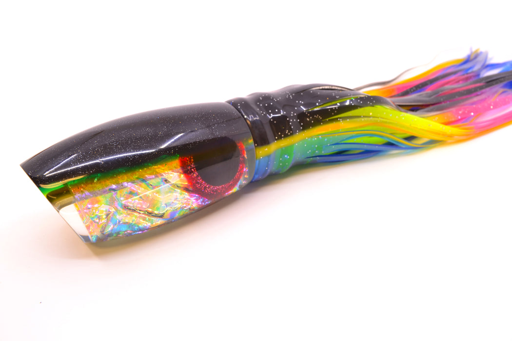 Coggin Lures Ice Rainbow Dichro Black-Yellow Back Maui Plunger 14" 13oz Skirted Black-Blue