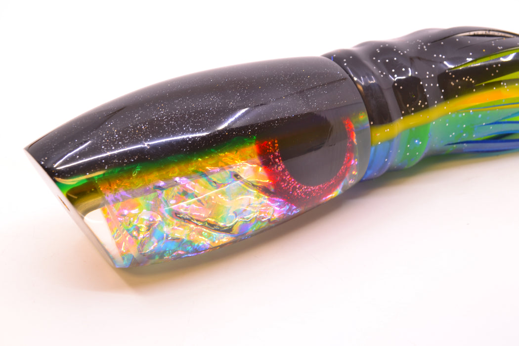 Coggin Lures Ice Rainbow Dichro Black-Yellow Back Maui Plunger 14" 13oz Skirted Black-Blue
