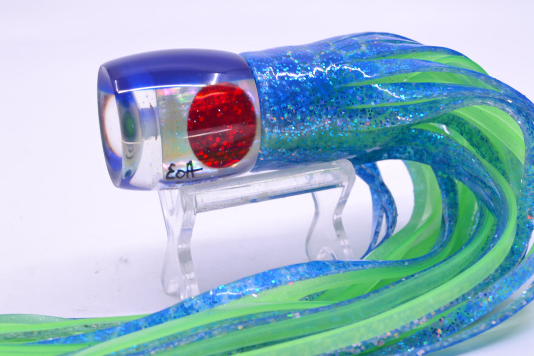 Marlin Magic White Awabi Blue Back Red Eyes Concave Baby Ruckus 9" 5oz Skirted Blue Dots