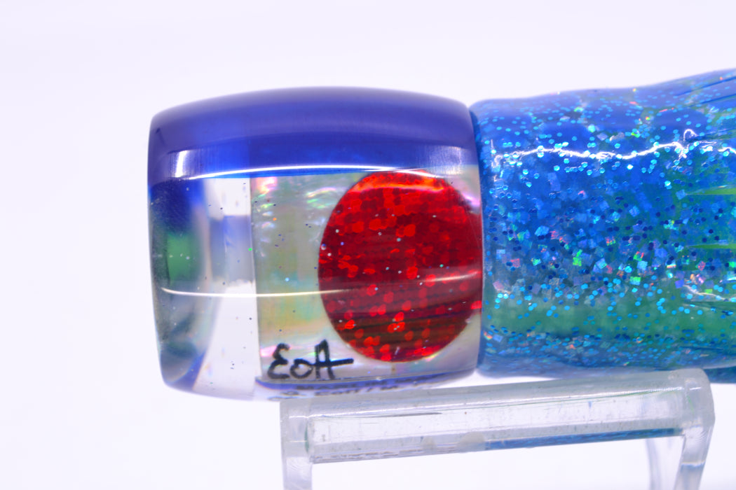 Marlin Magic White Awabi Blue Back Red Eyes Concave Baby Ruckus 9" 5oz Skirted Blue Dots
