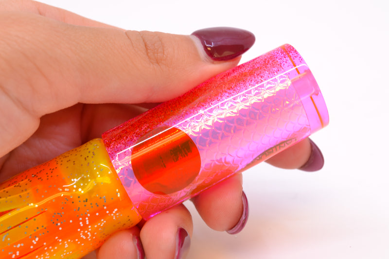 TANTRUM Lures Pink Rainbow Scale Red Back Small AMN 7" 2.3oz Skirted Electric Chicken
