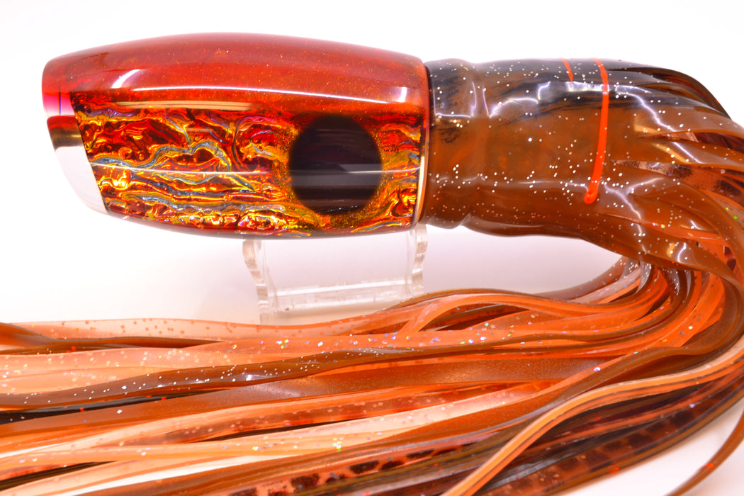 Coggin Lures Fire Dichro Orange Back Maui Plunger 14" 13oz Skirted Root Beer-Black Kajiki