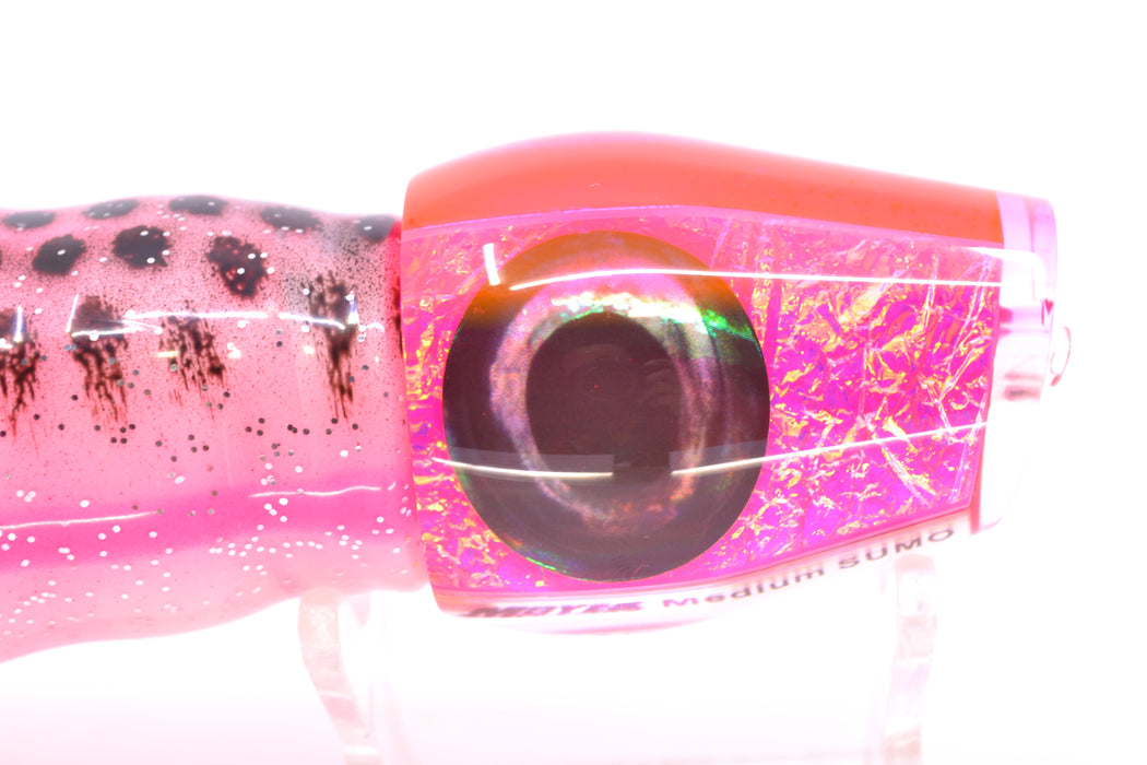 Moyes Lures Pink-Purple Dichro Pink Back Medium Sumo 12" 6.8oz Skirted White-Black Dots