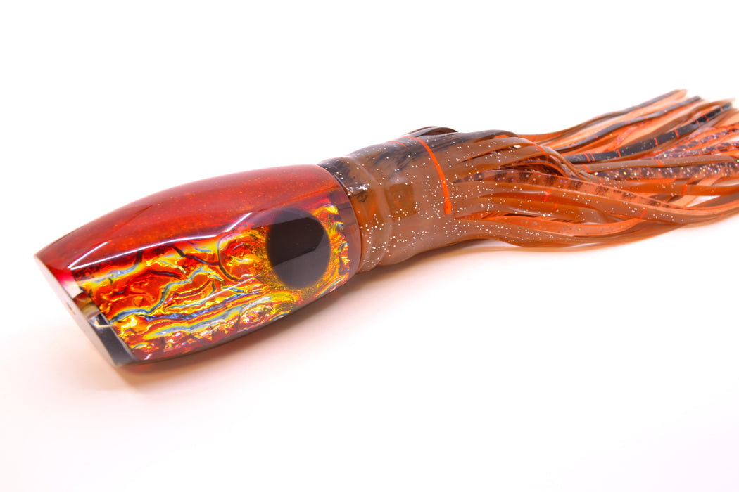 Coggin Lures Fire Dichro Orange Back Maui Plunger 14" 13oz Skirted Root Beer-Black Kajiki