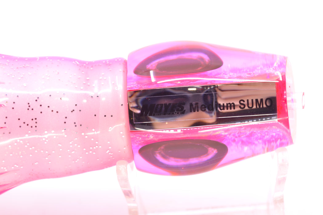 Moyes Lures Pink-Purple Dichro Pink Back Medium Sumo 12" 6.8oz Skirted White-Black Dots